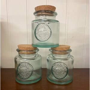 3 Small green Vidrios San Miguel Auth 100% Real Recycled Glass jars with lids